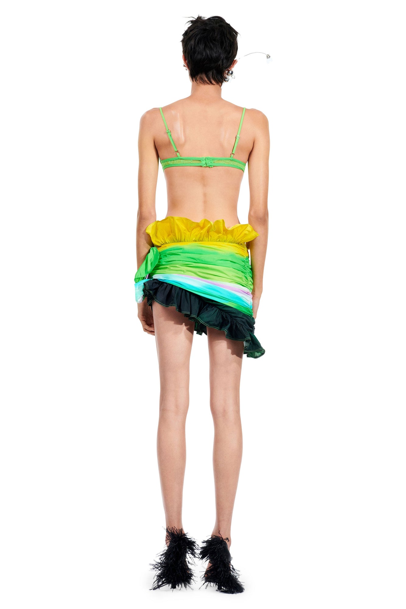Ombre Nylon Ruffle Mini Skirt | Green Multi