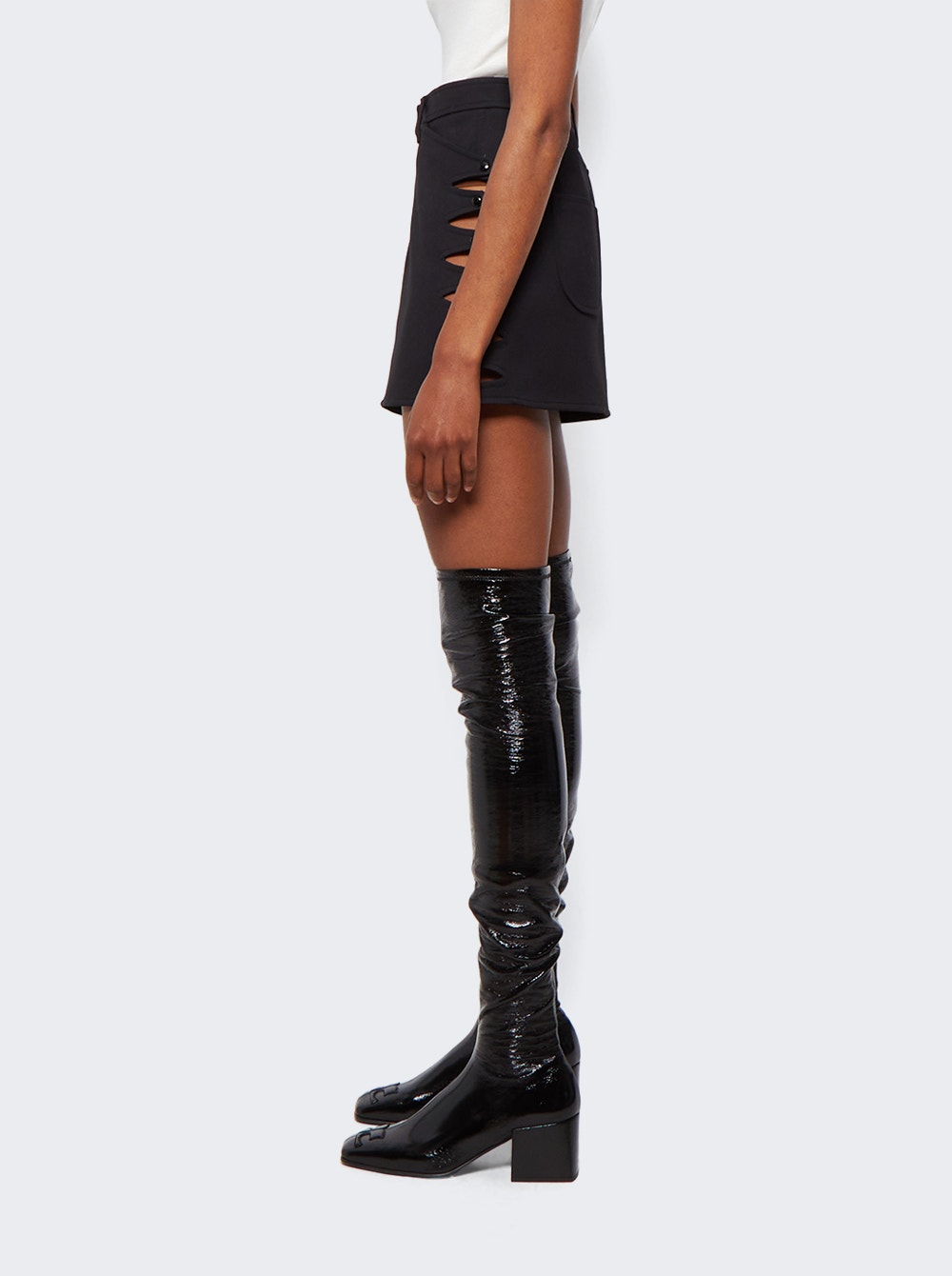 Women | Courrèges | Stretch Crepe V Cut Out Skirt | Black