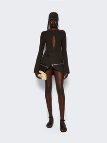 Women | Courrèges | Drop Zipped Crepe Jersey Bodysuit | Mud Brown