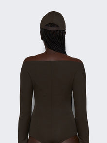 Women | Courrèges | Drop Zipped Crepe Jersey Bodysuit | Mud Brown