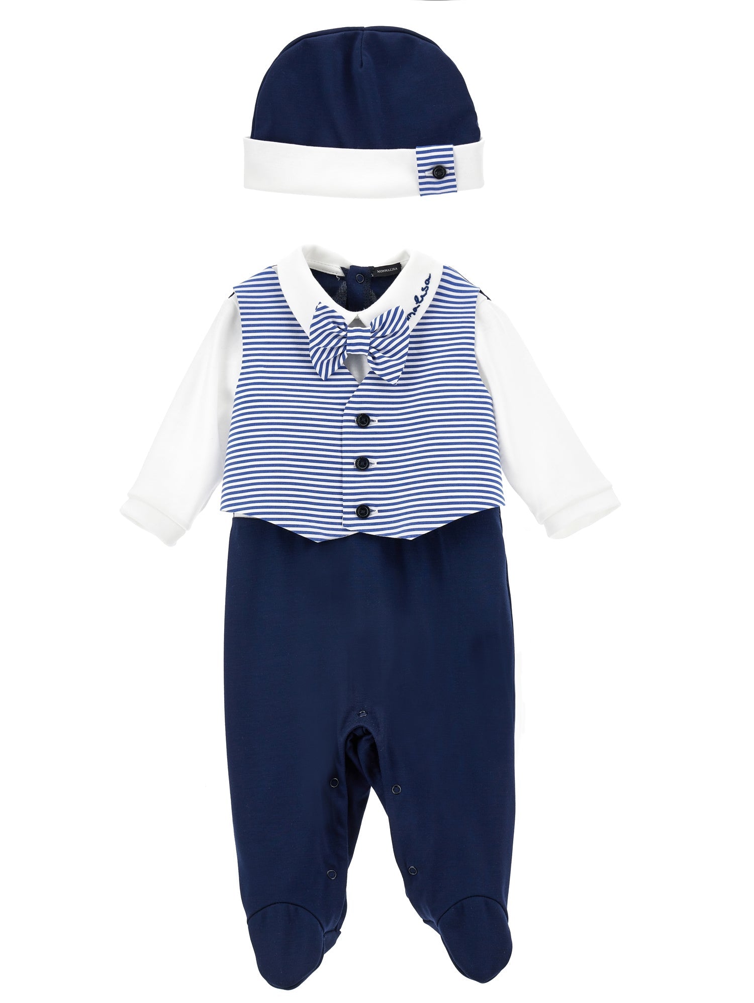 Boys | Romper And Hat Set | Cream/Blue