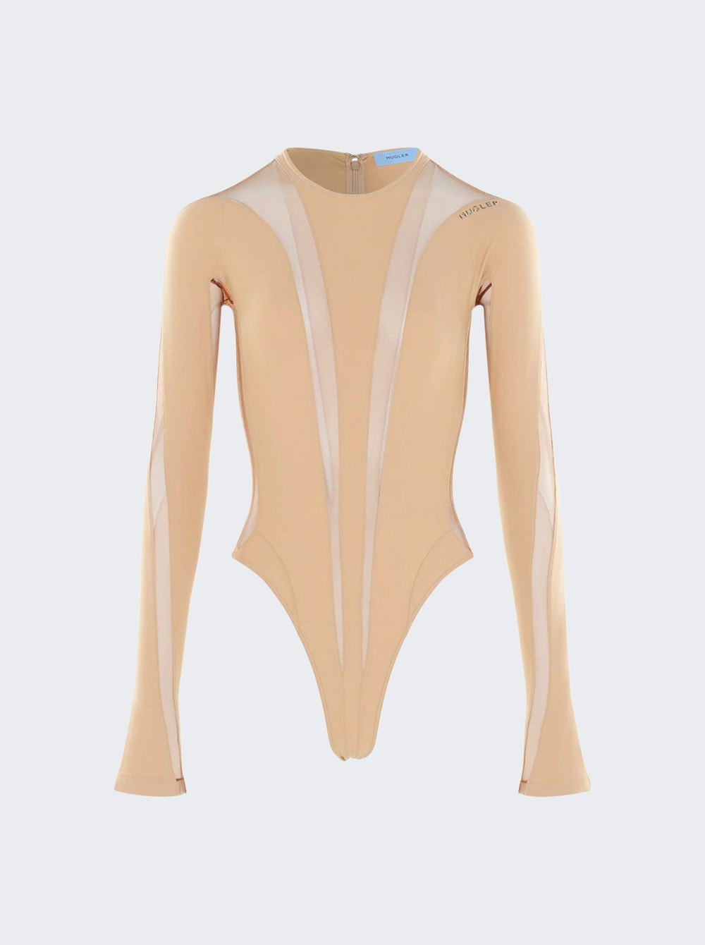 Women | Mugler | Long-sleeve Sheer Panel Bodysuit | Cream