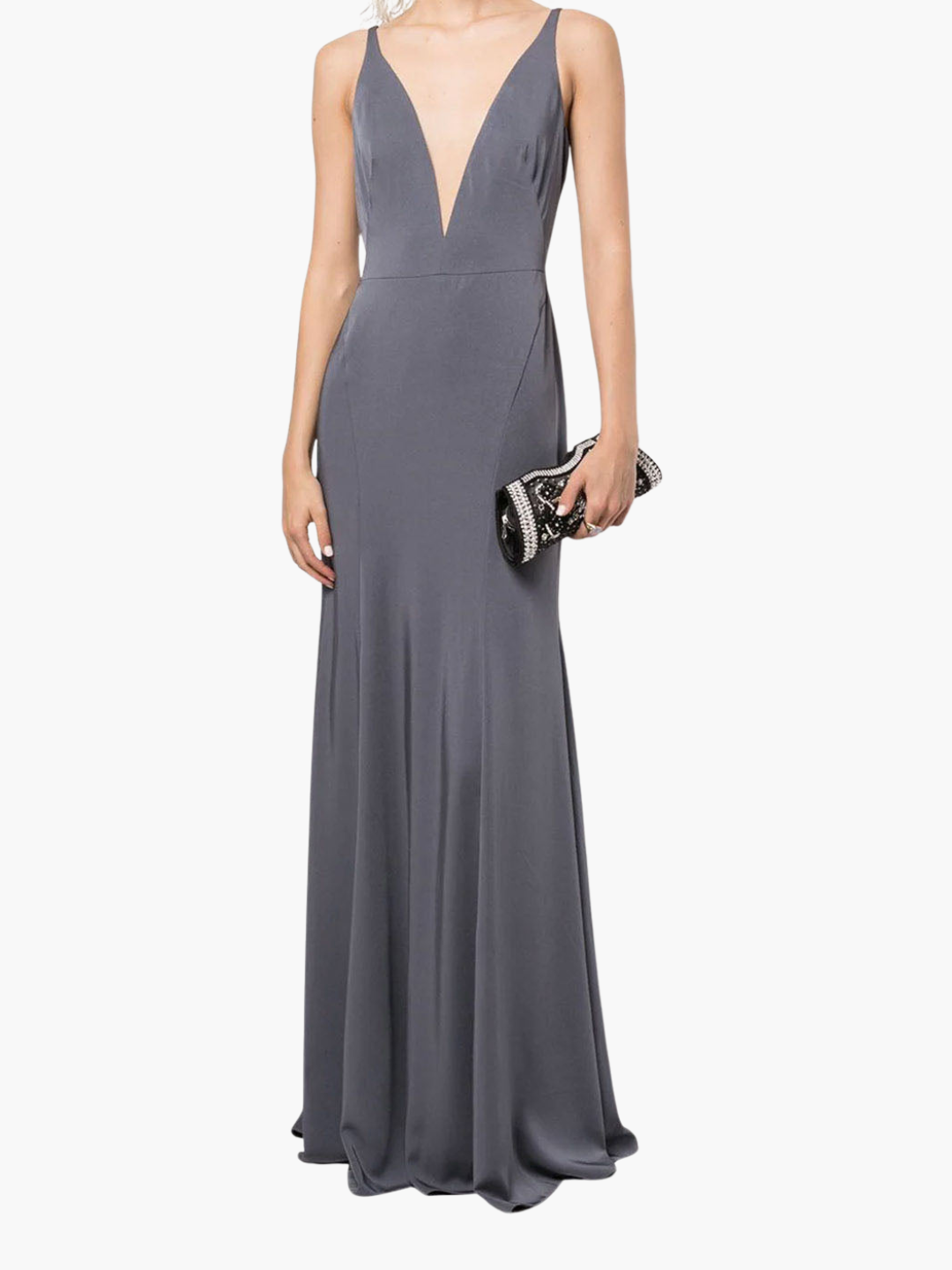 Crema Deep V Gown | Steel Blue