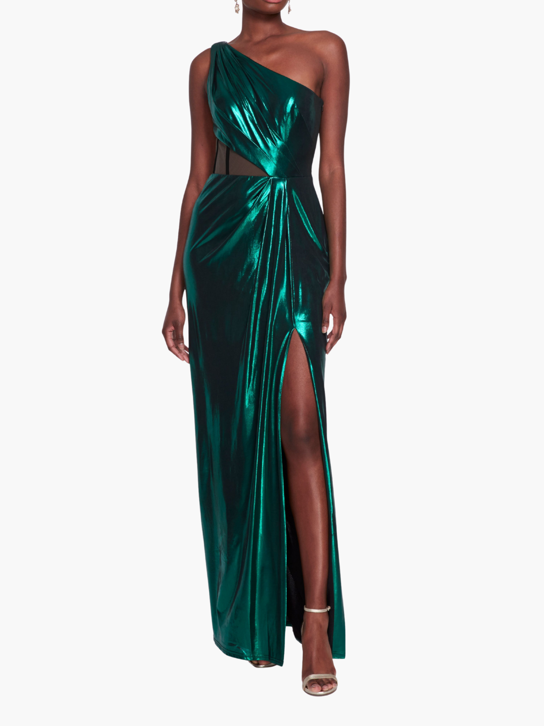 Side Cut-Out Foiled Gown | Emerald