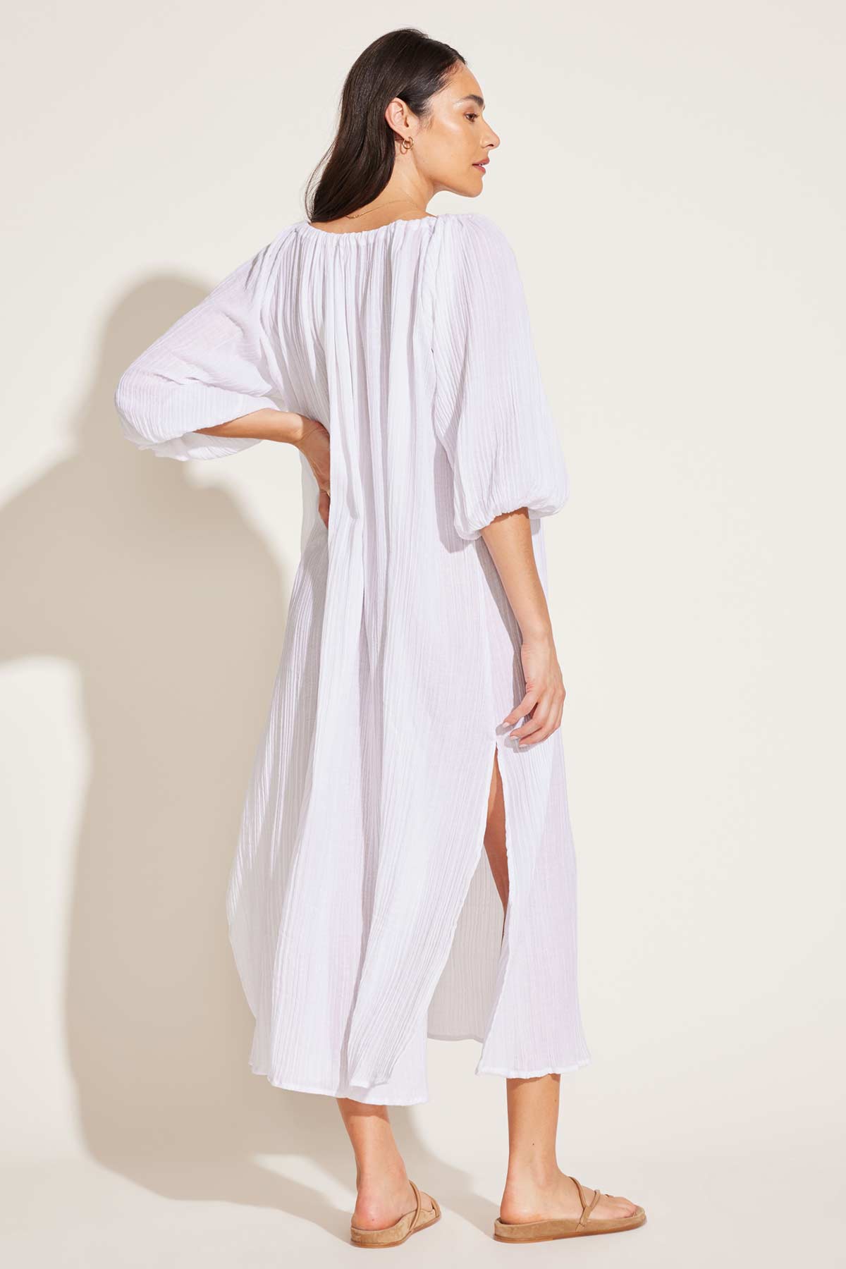 Costa Caftan | White Crinkle Organic Cotton