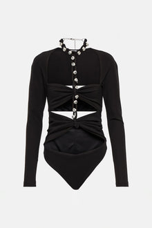 Chain Link Long Sleeve Bodysuit | Black