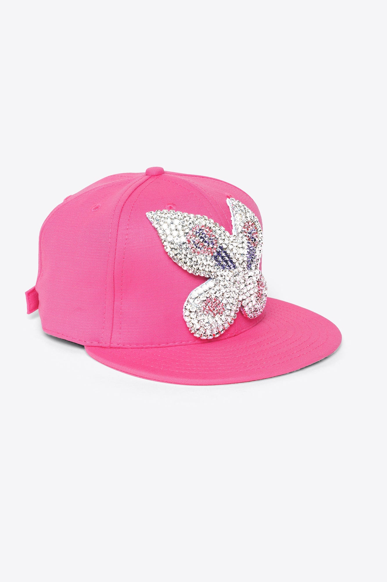 Embroidered Crytsal Butterfly Fitted Cap | Carmine Rose