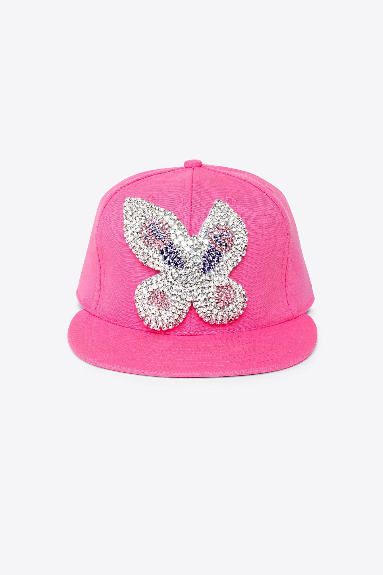 Embroidered Crytsal Butterfly Fitted Cap | Carmine Rose