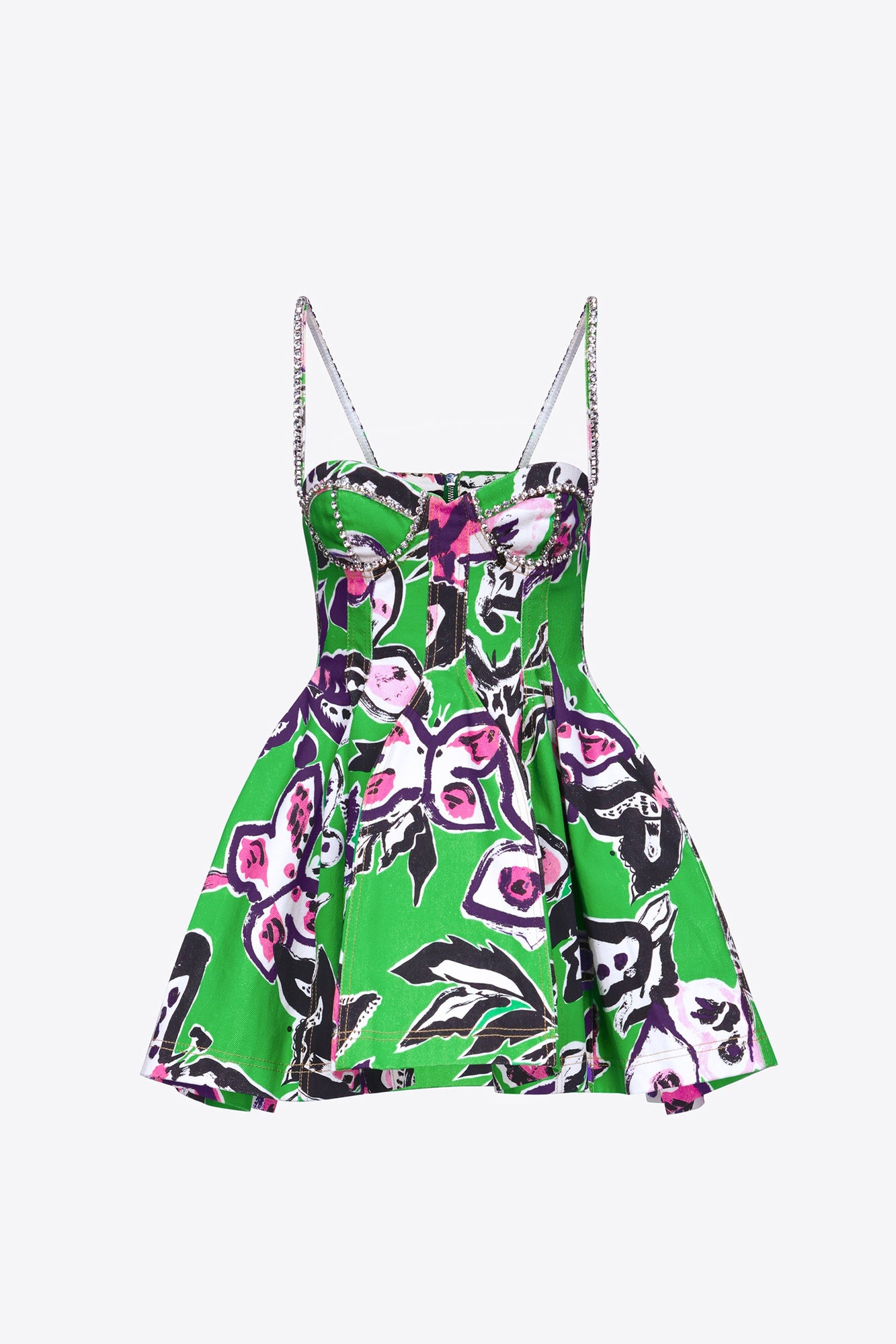 Butterfly Printed Godet Mini Dress | Green Multi