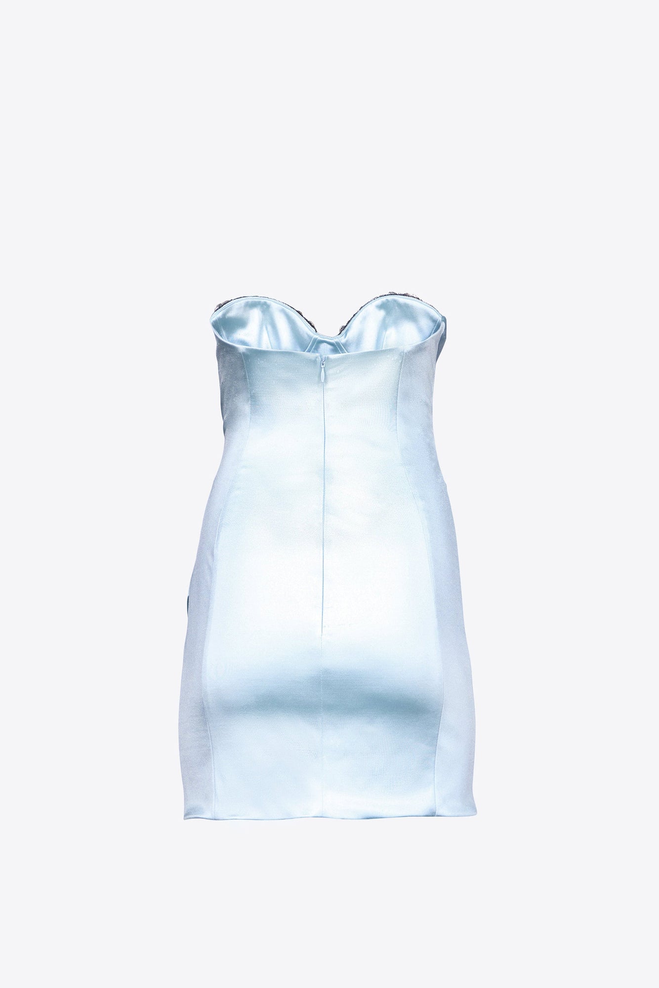 Embroidered Crystal Cup Draped Mini Dress | Ice Blue