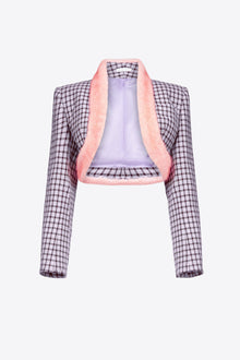 Faux Fur Trim Cropped Blazer | Lilac Multi