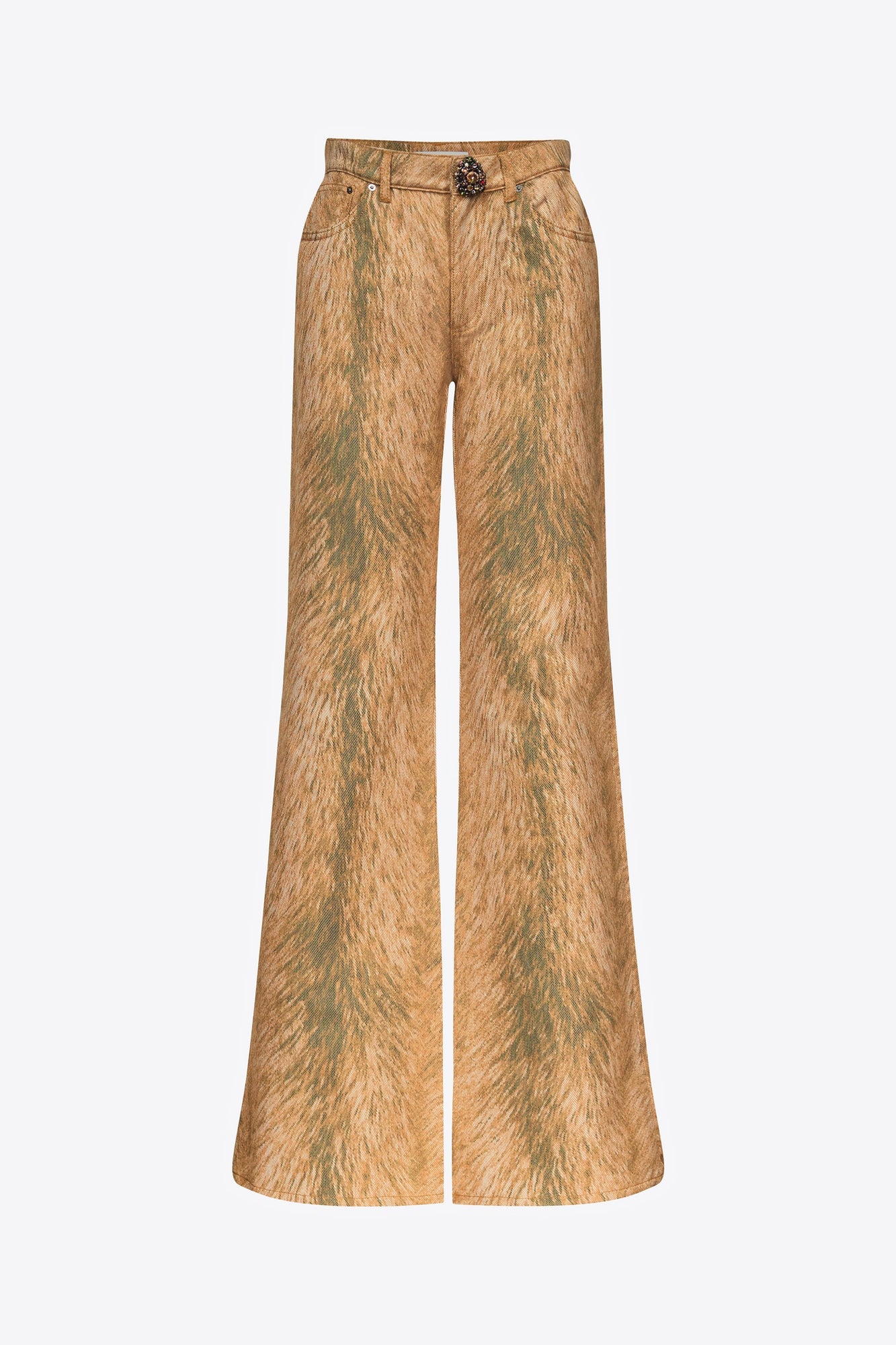 Crystal Button Fur Printed Jeans