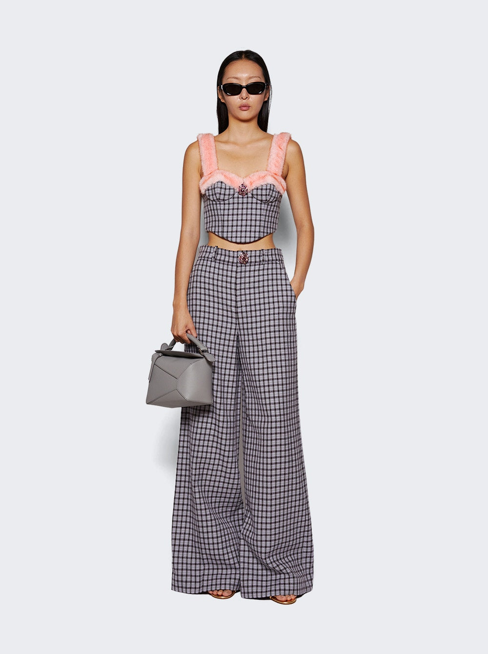 AREA | Crystal Button Wide Leg Trousers | Lilac