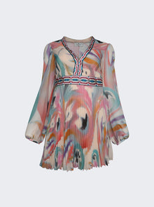 Women | Etro | Pleated Long Sleeve Mini Dress | Butterfly Wing Print