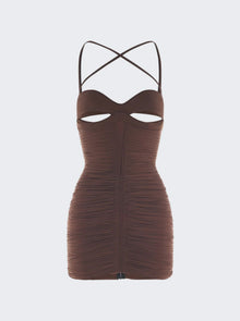 Mugler | Ruched Mini Dress | Chocolate