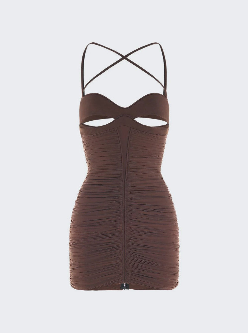 Mugler | Ruched Mini Dress | Chocolate