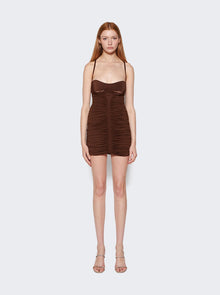 Mugler | Ruched Mini Dress | Chocolate