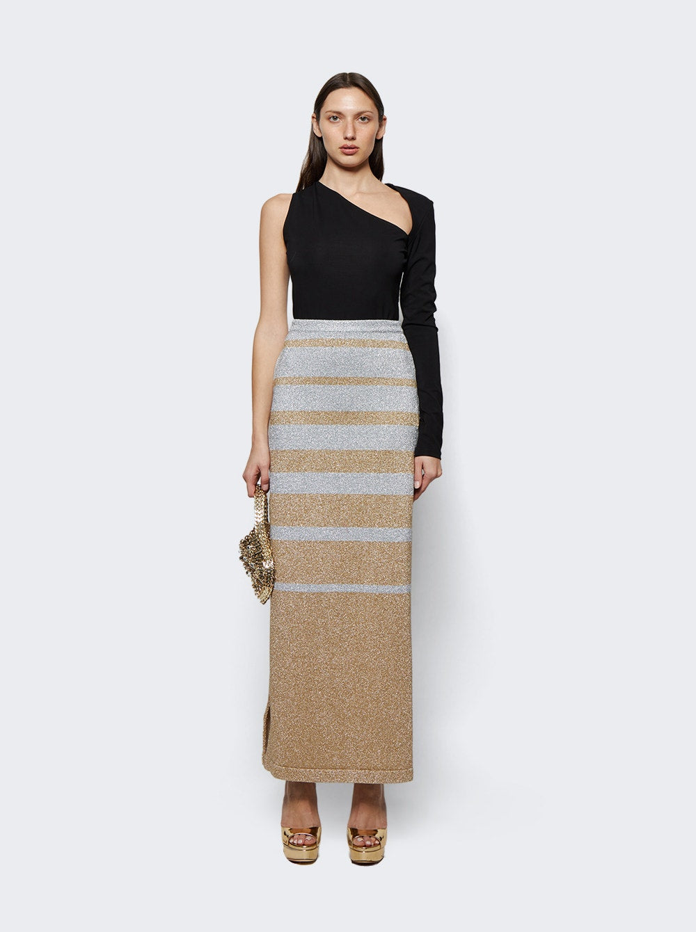 Rabanne | Metallic Stripe Maxi Skirt | Gold & Silver