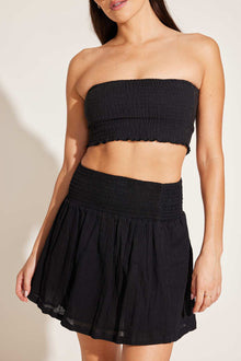 Costa Smocked Mini Skirt | Black Crinkle Organic Cotton