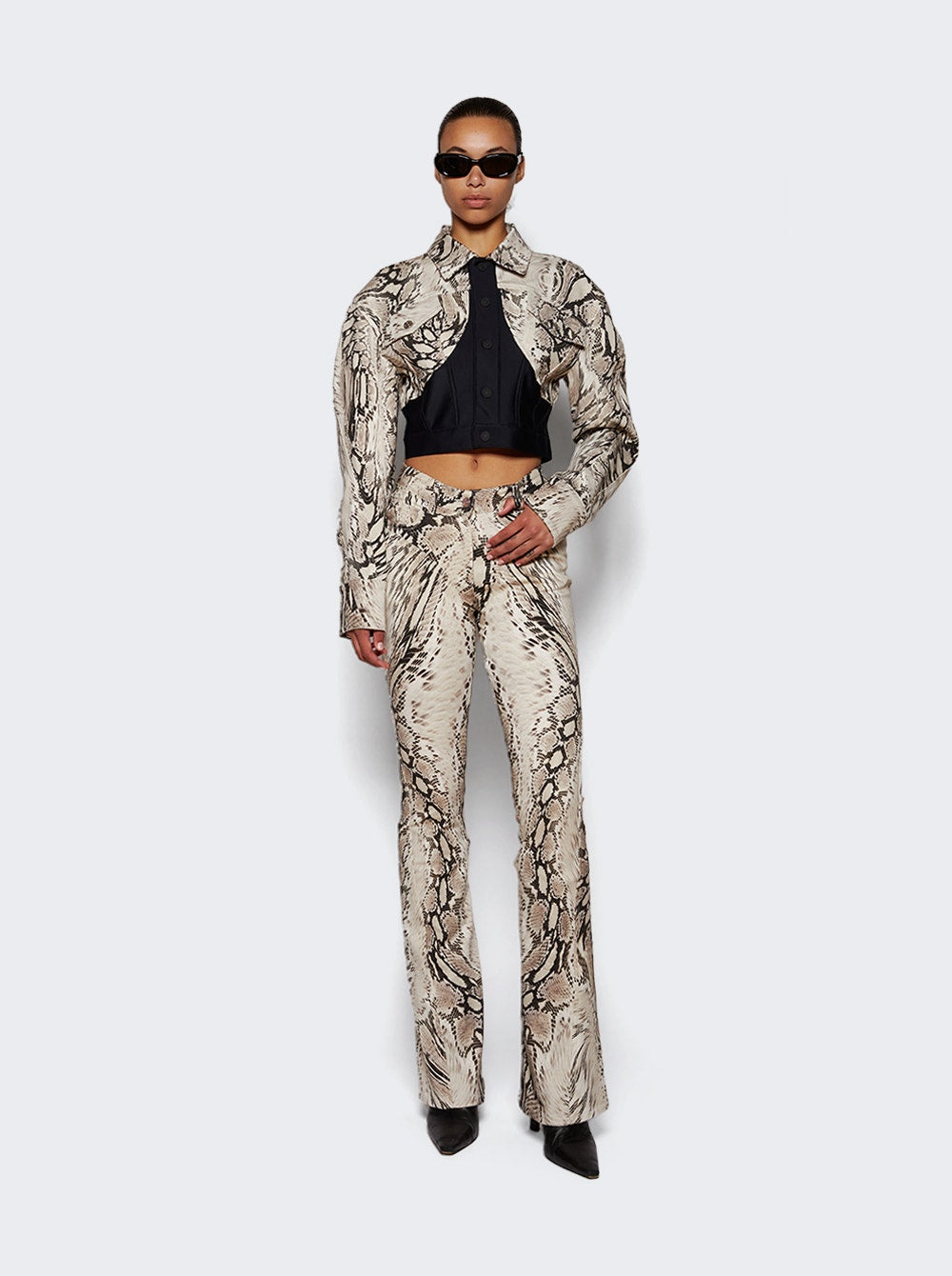 Women | Mugler | Cropped Panelled Jacket | Wrapped Snake Roccia