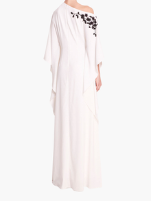 Embroidered Draped Kaftan Gown | White