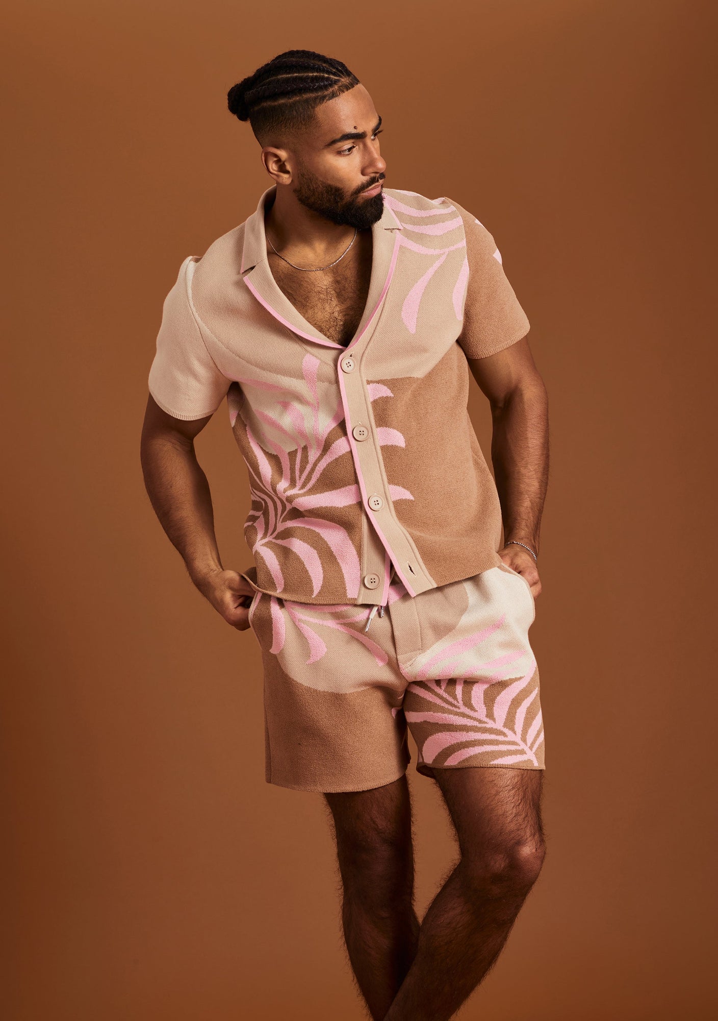 Men | Lei Shirt | Jacquard Brown/Pink