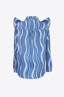 Sunray Denim Ruffle Bib Shirt | Indigo Multi