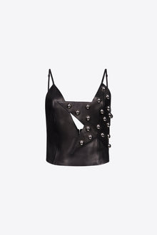 Studded Polka Dot Leather Top | Black