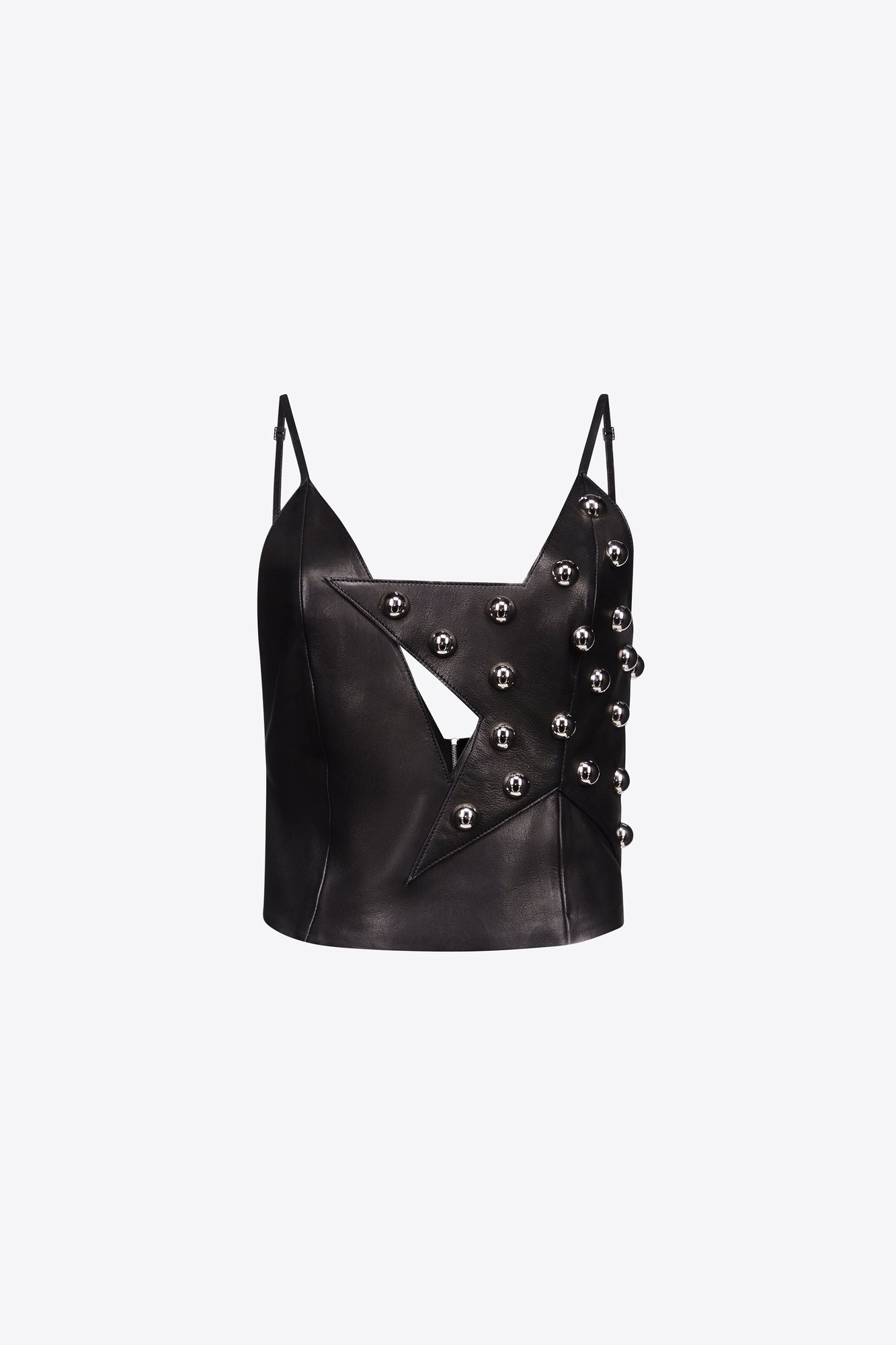 Studded Polka Dot Leather Top | Black