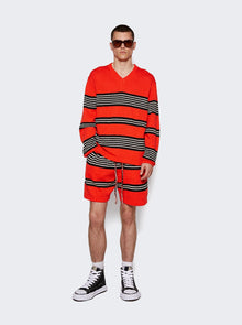 The Elder Statesman | Nora Rollie Stripe V-neck Sweater Neon Red | Multi