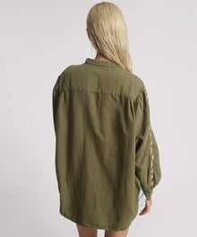 Johnny Linen Lace Up Shirt | Worn Khaki