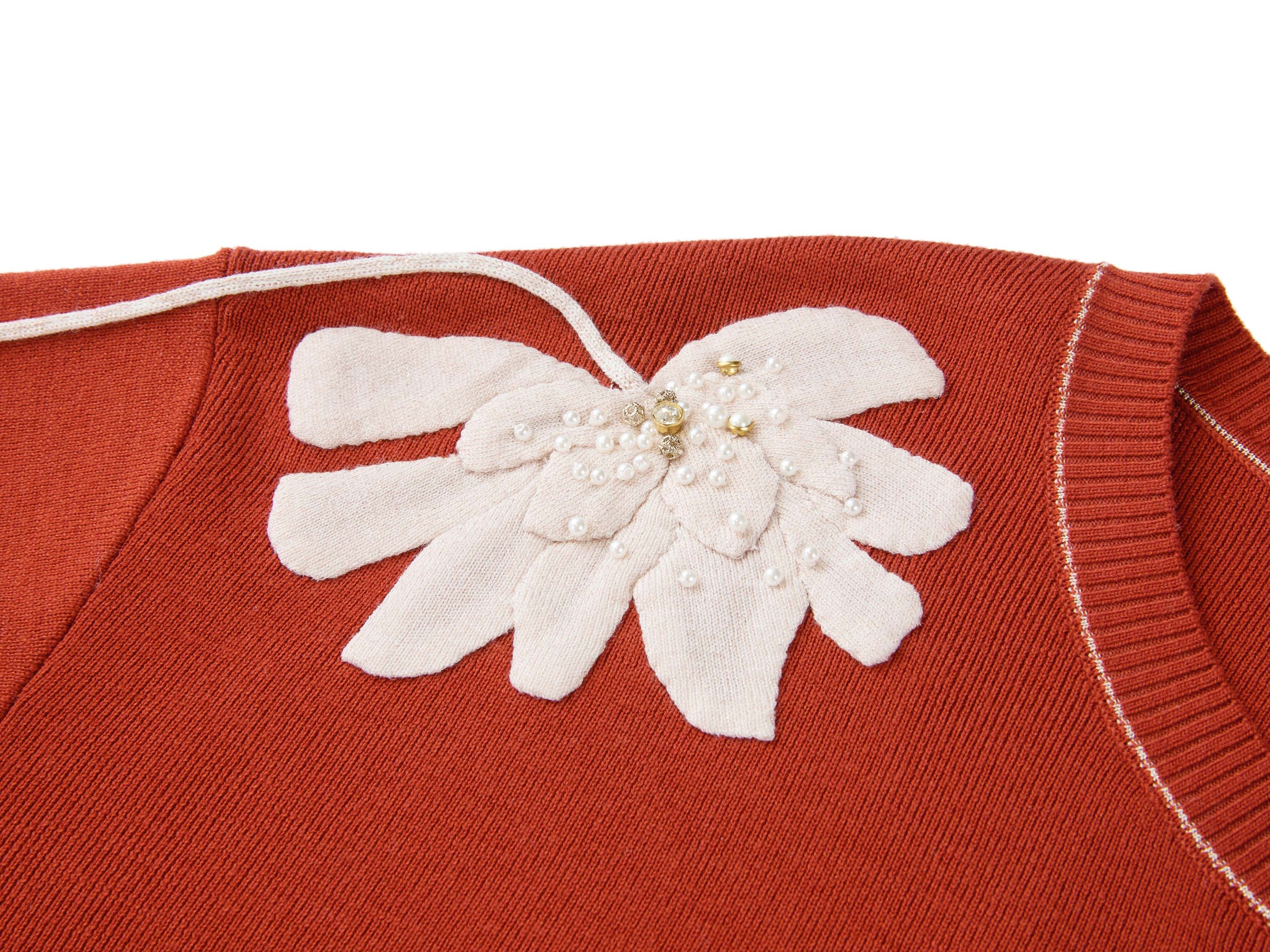 Wool Embroidered Sweater | Orange