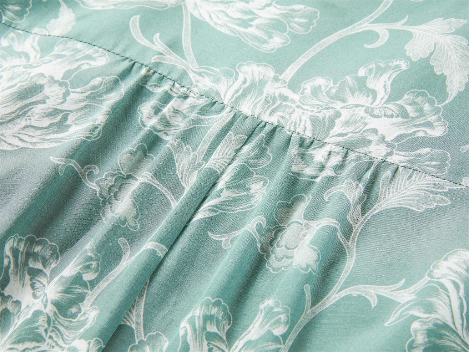 Silk Floral Midi Dress | Green/White