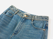 Sophisticated High-Waist Cotton Jacquard Jeans | Blue