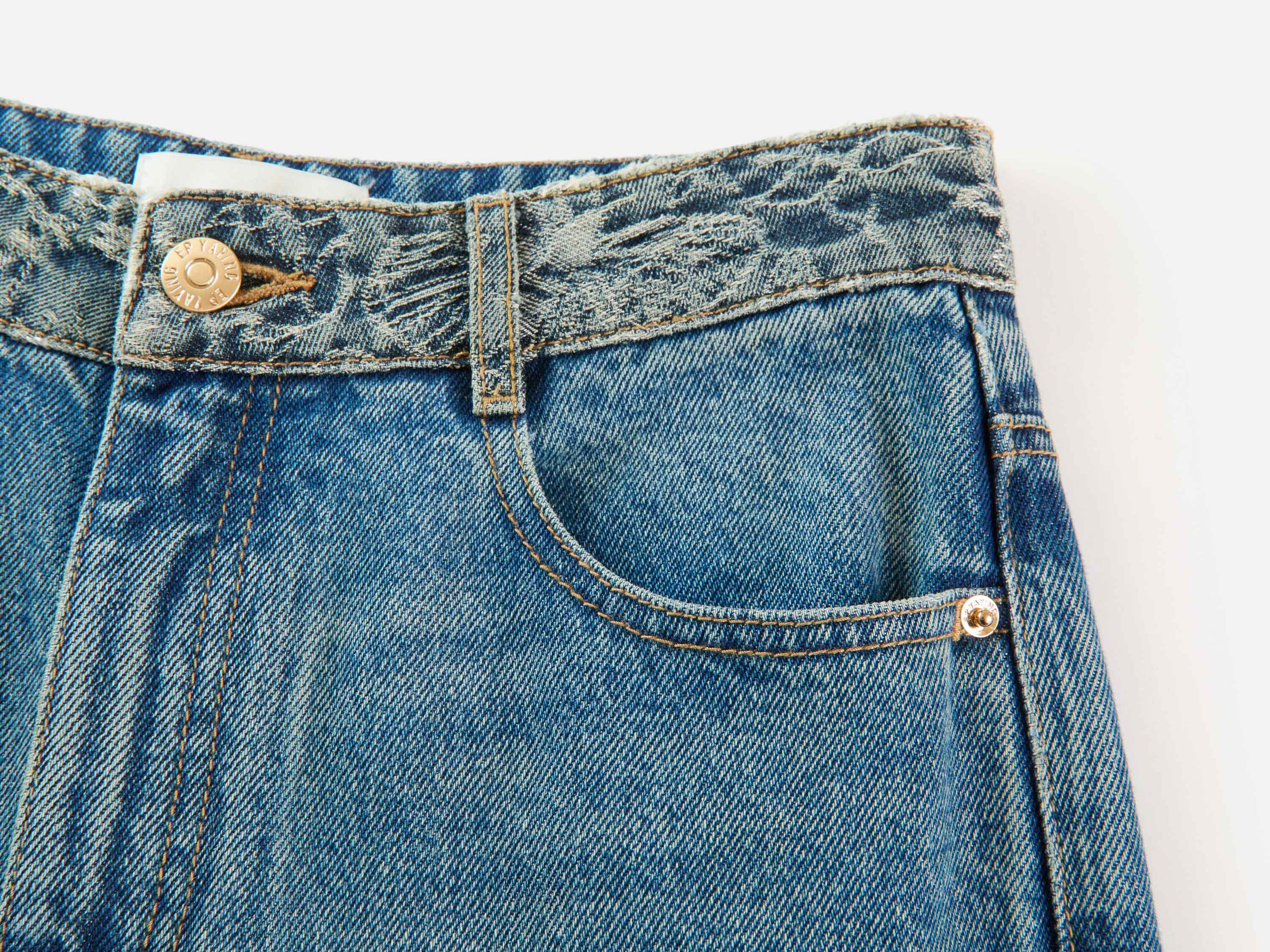 Sophisticated High-Waist Cotton Jacquard Jeans | Blue