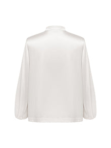 Neo-Chinese Silk Embroidered Stand Collar Shirt | White