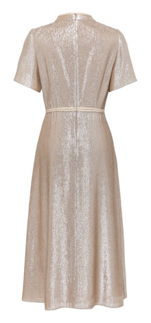 Silk Velvet Jacquard Cinched-Waist Dress | Ivory