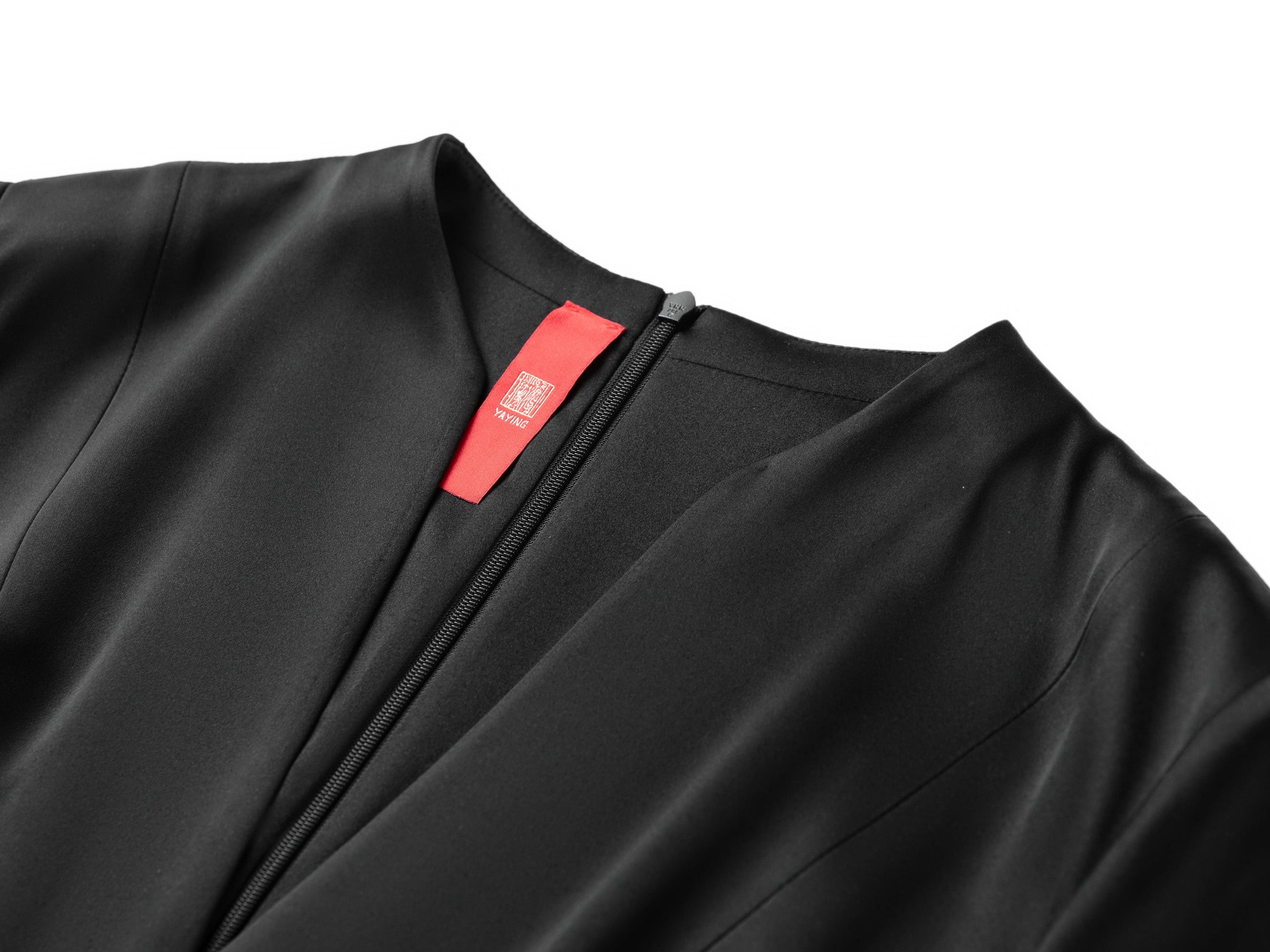 Elegant Acetate V-Neck Waist-Defining Dress | Black