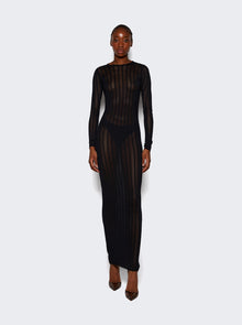 Women | The Attico | Long Sheer Knitted Rib Dress | Black