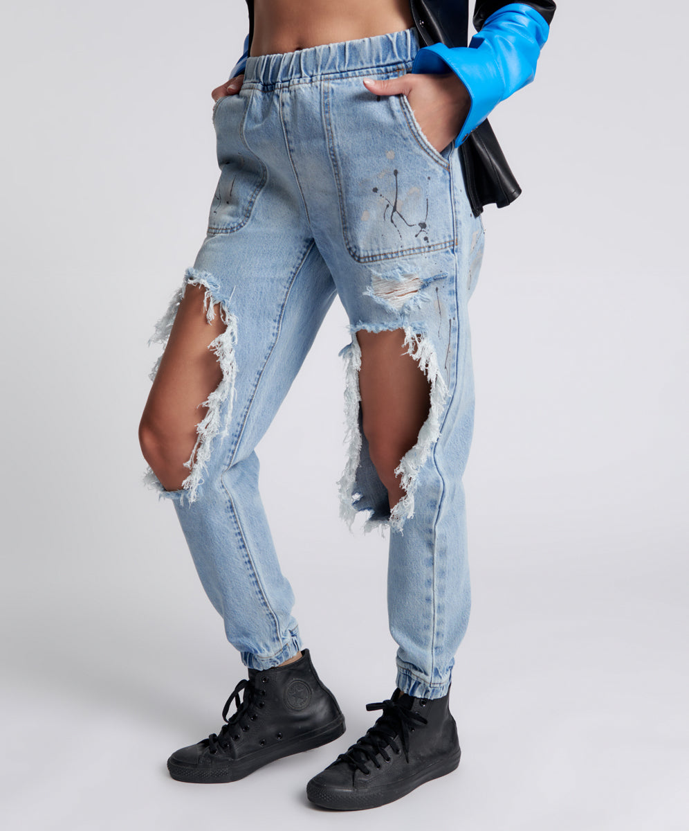 Trackers Mid Waist Jogger Denim Jeans | Fleetwood Artiste