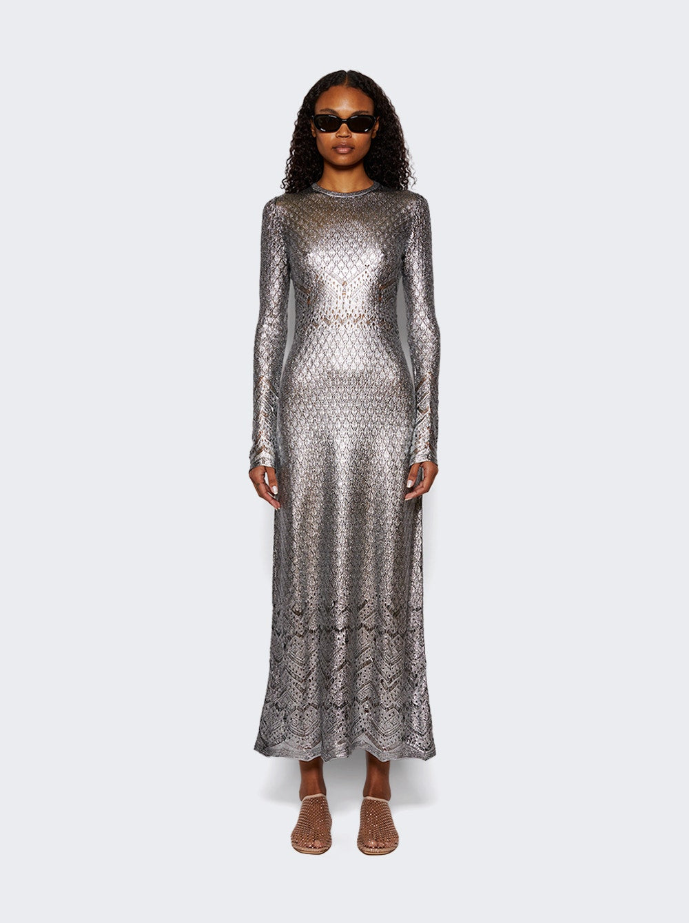 Women | Rabanne | Lace Knit Dress | Silver