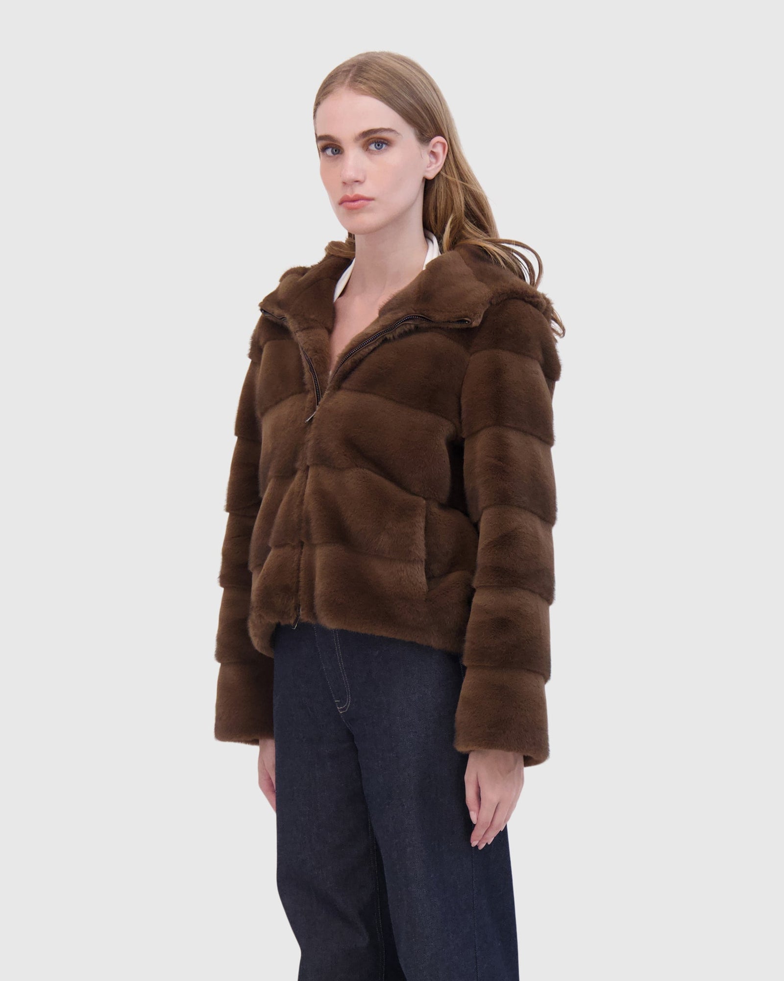 THEIA | Fur-Free Mink (Faux Fur) Hooded Jacket | Brown