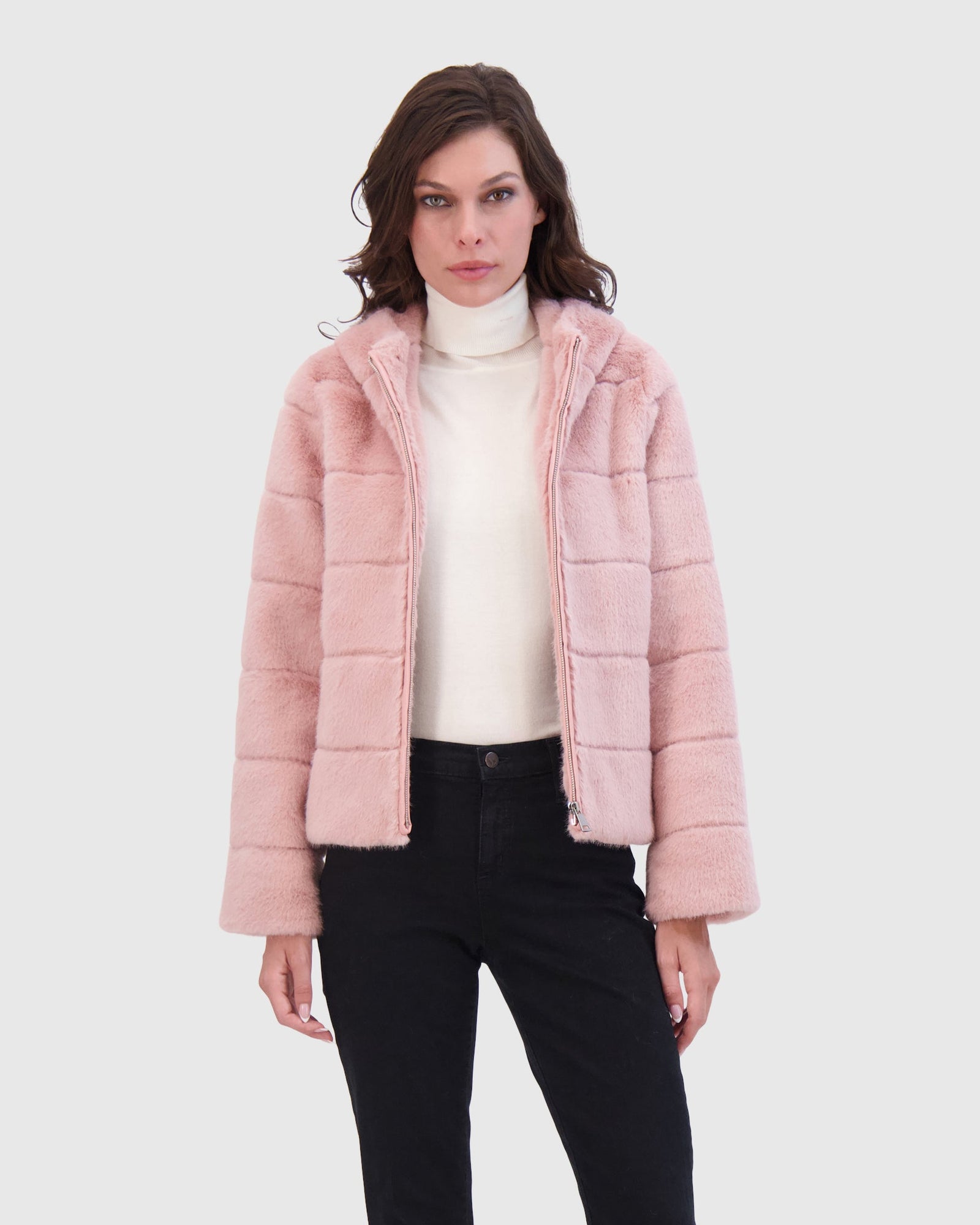 THEIA | Fur-Free Mink (Faux Fur) Hooded Jacket | Pink