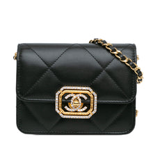 Chanel | Pre-Owned Quilted Calfskin Strass Card Holder On Chain | Black