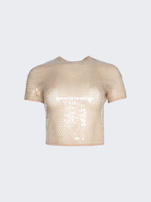 Women | Mugler | Shiny Sequin Crop Top | Tan