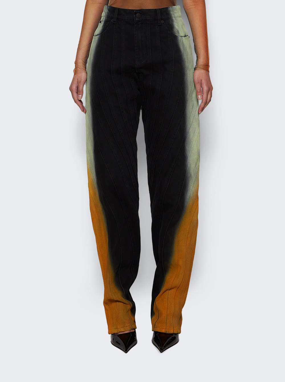 Women | Mugler | Gradient- Effect Flared Jeans | Black & Orange Pistachio