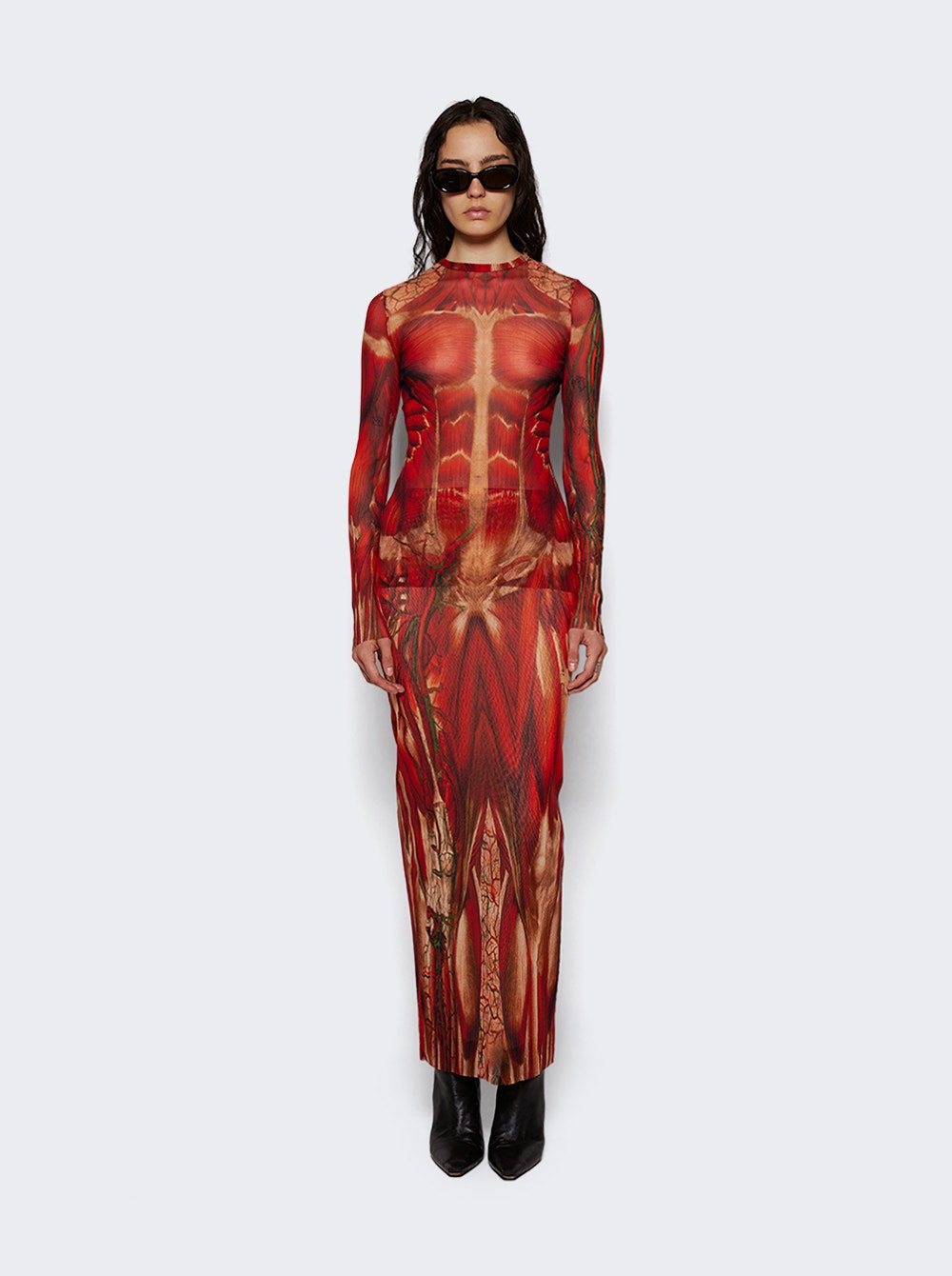 Women | Jean Paul Gaultier | Mesh Long Skirt | Red Écorché Print