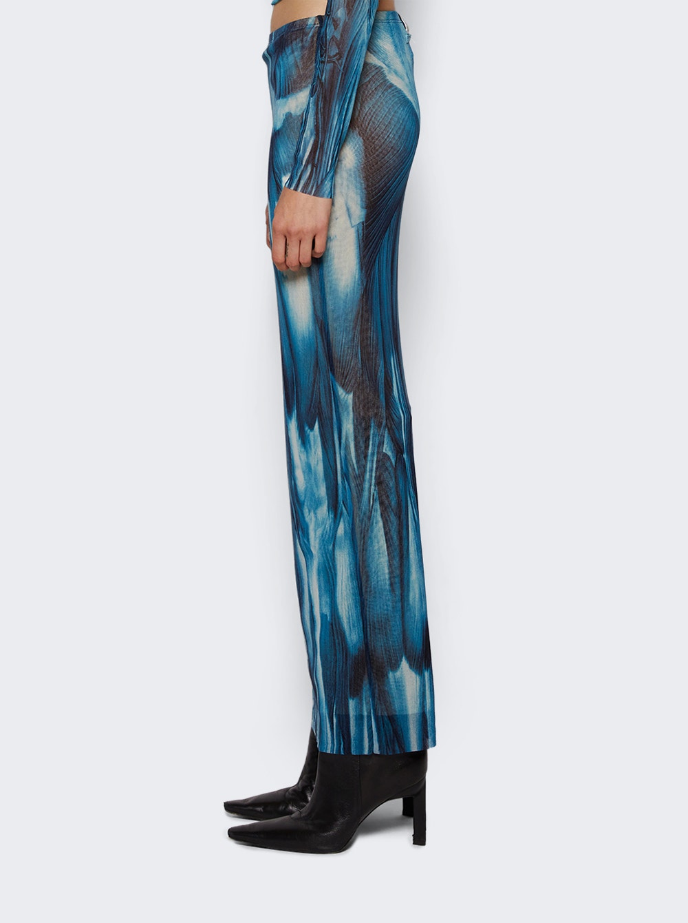 Women | Jean Paul Gaultier | Mesh Long Skirt | Blue Écorché Print