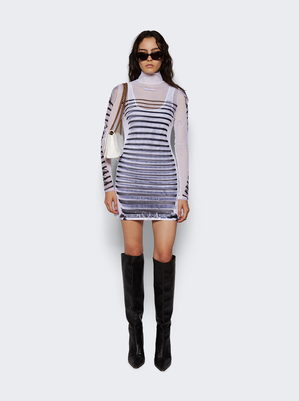 Women | Jean Paul Gaultier | Feathers Mariniere Short Dress | White & Black