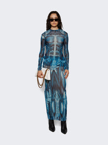 Women | Jean Paul Gaultier | Mesh Long Sleeve Top | Blue Écorché Print